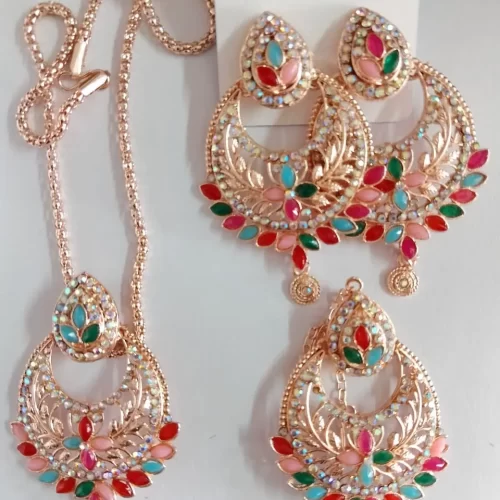 S.K Fancy Necklace with Set/Neklesh,(Pack of 1,Multicolor,Red,Golden)